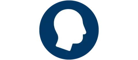 Person facing right with blue background
