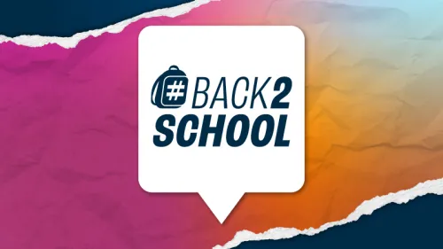 Image with backpack and #back2school logo