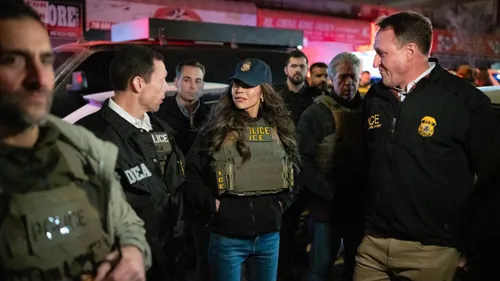 Secretary Kristi Noem talking to agents working to apprehend illegal criminal aliens.