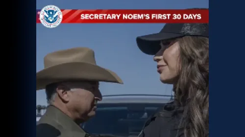 Secretary Noem's First 30 Days. Secretary Noem shaking hands with Border Patrol agents.