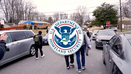 The DHS Official Seal and ICE agents capturing illegal aliens