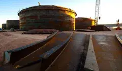 Construction site with metal silos
