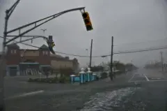 A damaged traffic light from a storm