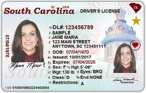 Example of REAL ID from South Carolina