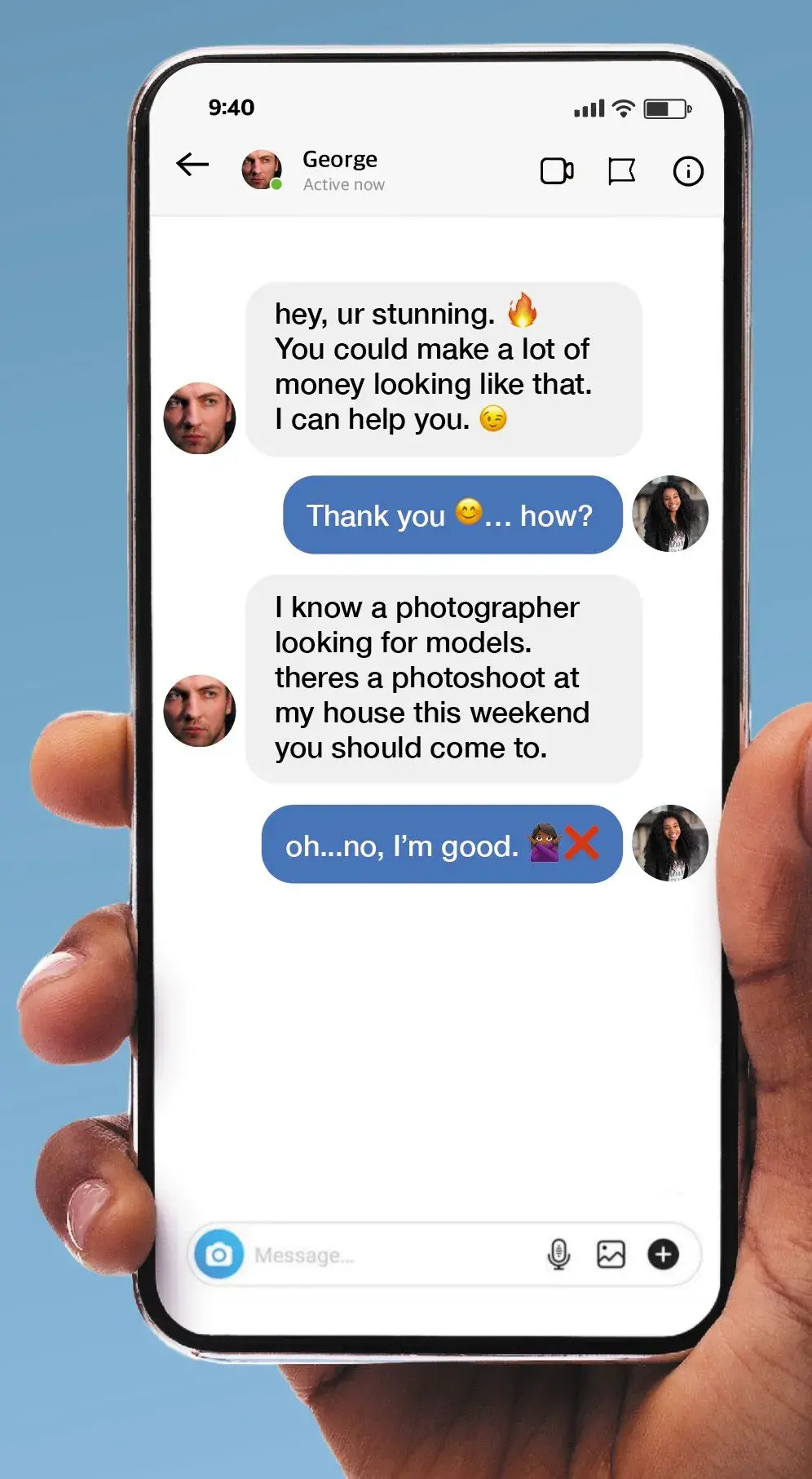 Text Message about being lured by a trafficker